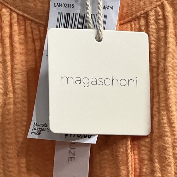 Magaschoni Dress XS Orange Organic Cotton Gauze Tiered Button Down Beachy Boho - Picture 3 of 9